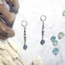 VIIART。粼粼。珍珠天河石水草瑪瑙黃銅耳環-可改夾式