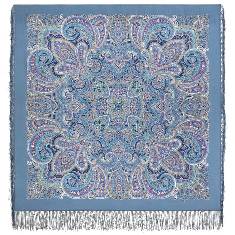 Pavlovo Posad Russian Shawl 100% Wool Scarf 125x125 cm Wrap Silk Fringe 1895-13