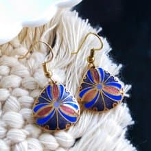 Vintage Jewelry  西洋古董飾品 景泰藍 紫底放射 耳勾 針式耳環