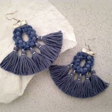 Bohemian Fringe Earrings Denim Blue Tassels Gift for Girlfriend
