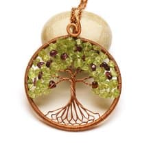 Peridot Garnet Pendant Good Luck Tree Necklace Semi-Precious Stone Jewelry