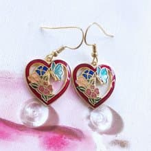 Vintage Jewelry 西洋古董飾品 景泰藍 愛心 蝶花 針式耳環