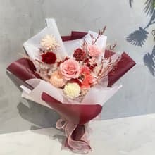 永生花束 七夕 情人節 紅粉配