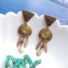 Vintage Jewelry 西洋古董飾品 金銅色調  民族祭典  針式耳環