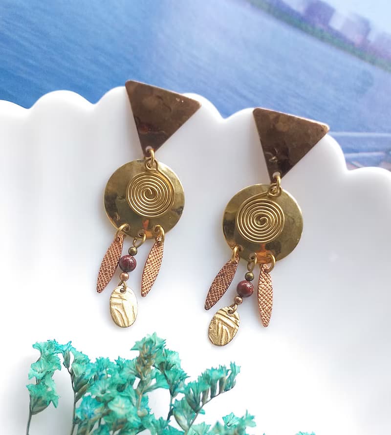 Vintage Jewelry 西洋古董飾品 金銅色調  民族祭典  針式耳環