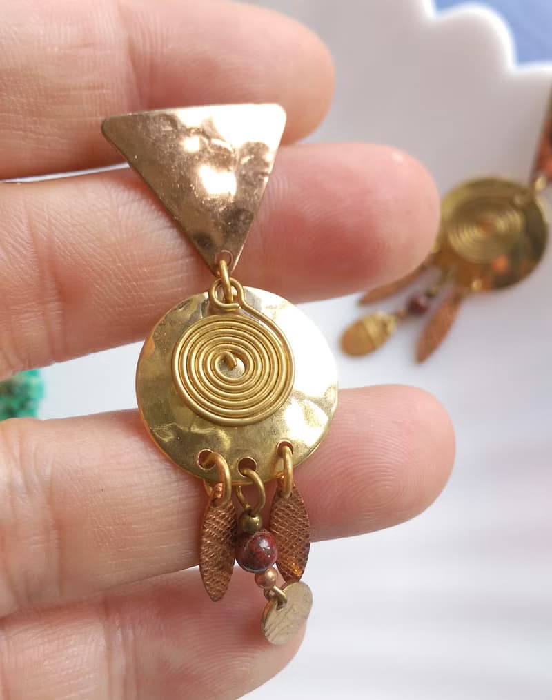 Vintage Jewelry 西洋古董飾品 金銅色調  民族祭典  針式耳環