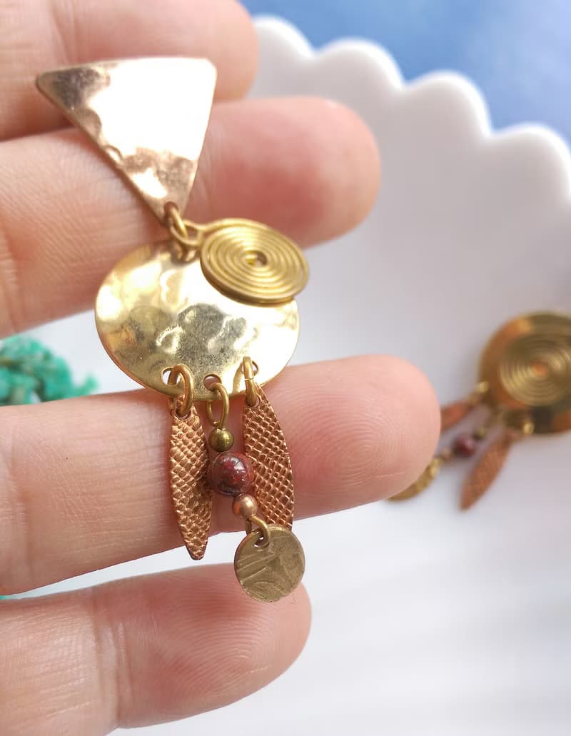 Vintage Jewelry 西洋古董飾品 金銅色調  民族祭典  針式耳環