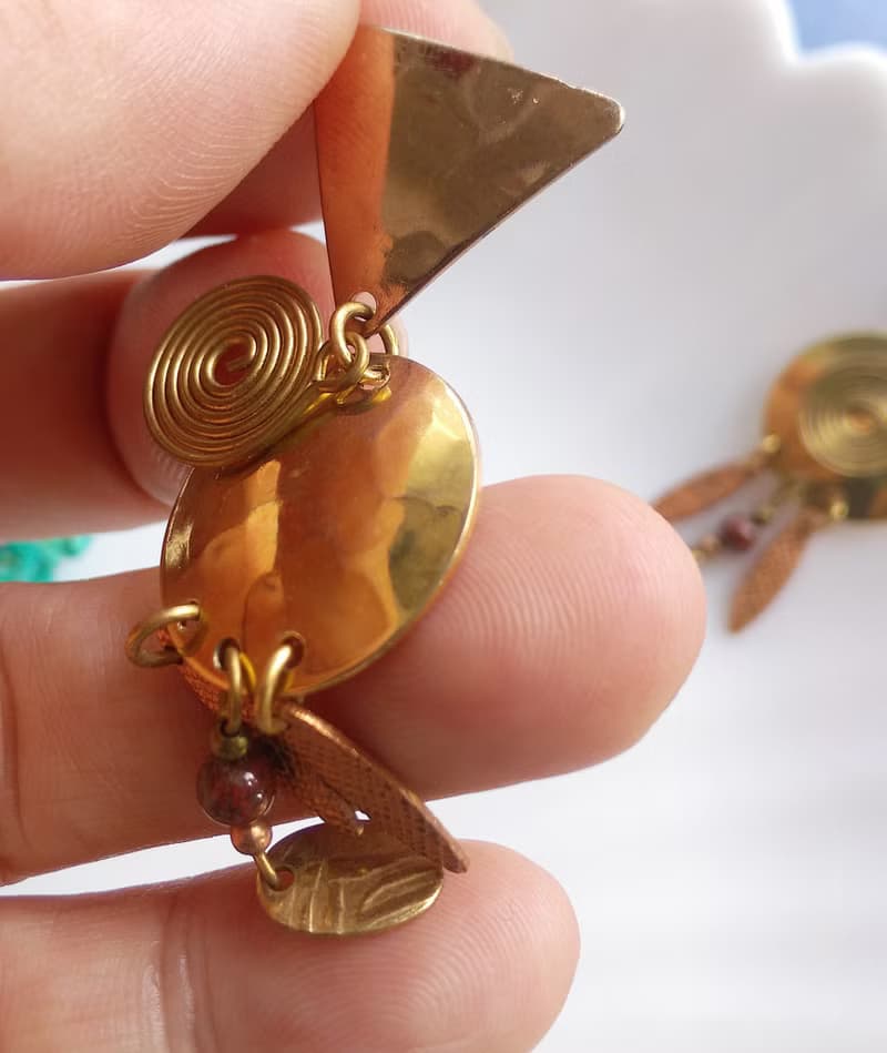 Vintage Jewelry 西洋古董飾品 金銅色調  民族祭典  針式耳環