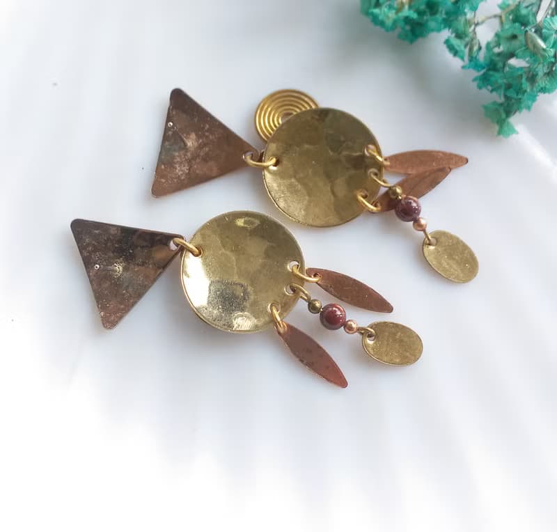 Vintage Jewelry 西洋古董飾品 金銅色調  民族祭典  針式耳環