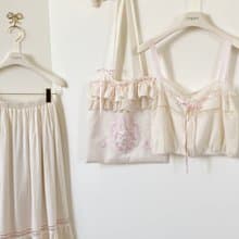 蝴蝶結櫻花刺繡  亞麻蕾絲 單肩包
