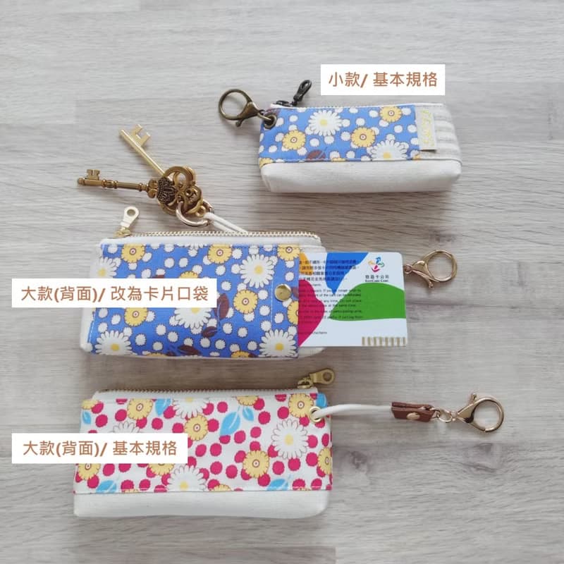 【KTG/三角磚鑰匙包(大)】水彩小花 粉橘 粉藍 日本帆布 法國銀蔥