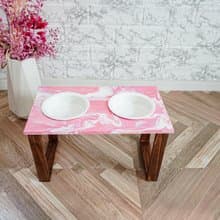 フルイドアート(ピンク)フードスタンド　フードボウル　食器スタンド　小型犬　中型犬　ネコ　木製　オーダー可能