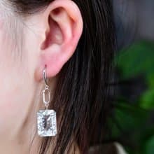 純天然白水晶切面長方形鳥巢耳墜 高冰起熒光 底色潔白均勻