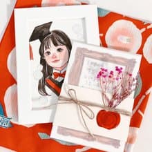 |畢業禮物| 6吋似顏繪禮盒+手工水彩紙卡片 可代書寫 精美包裝