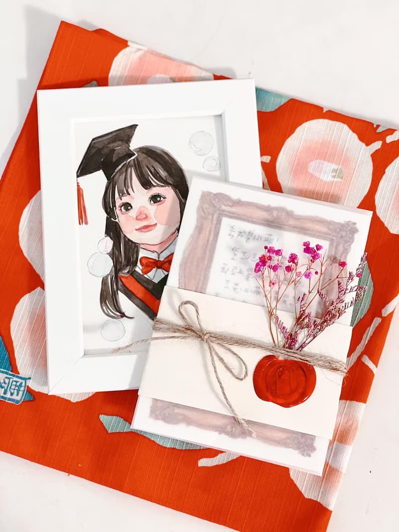 |畢業禮物| 6吋似顏繪禮盒+手工水彩紙卡片 可代書寫 精美包裝