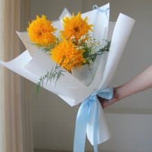 3朵泰迪熊向日葵 鮮花花束 畢業花束