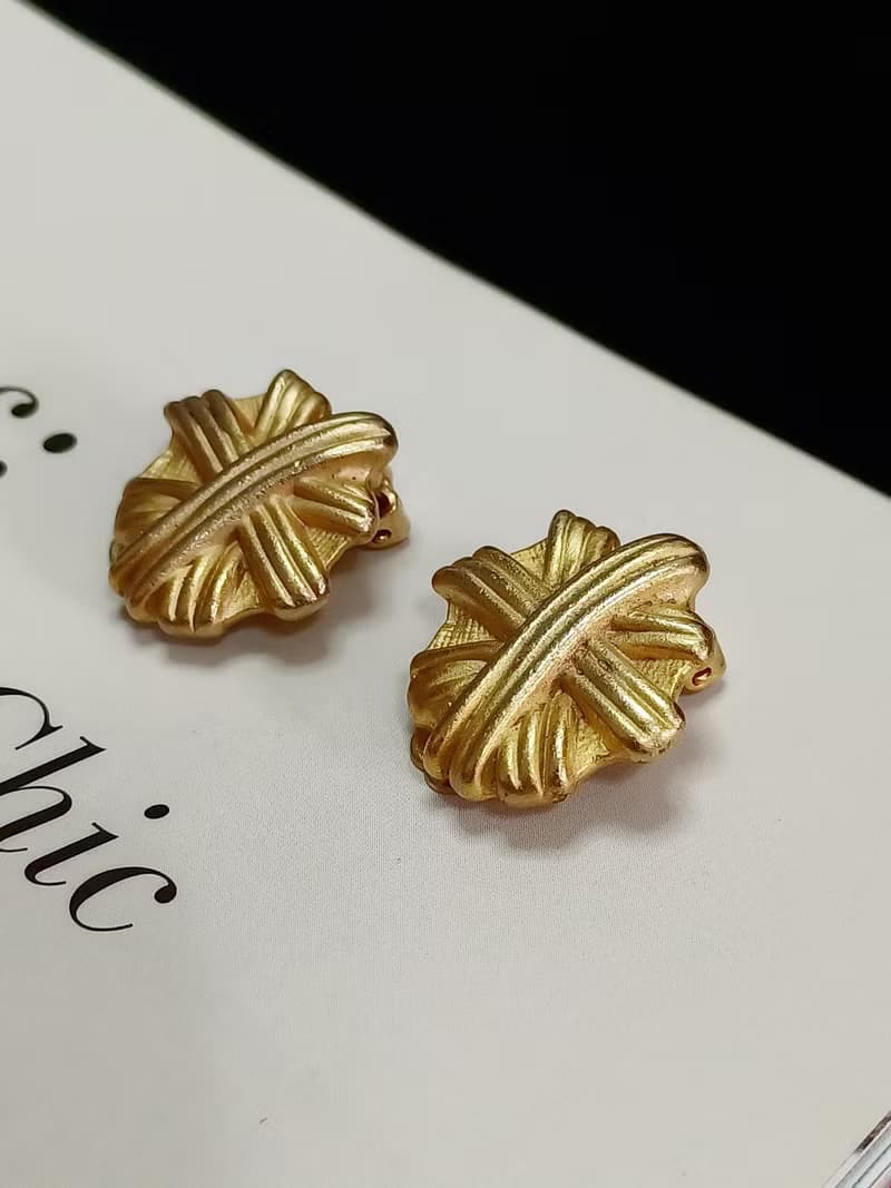 vintage jewelry  古典霧金立體緞帶結 夾式耳環