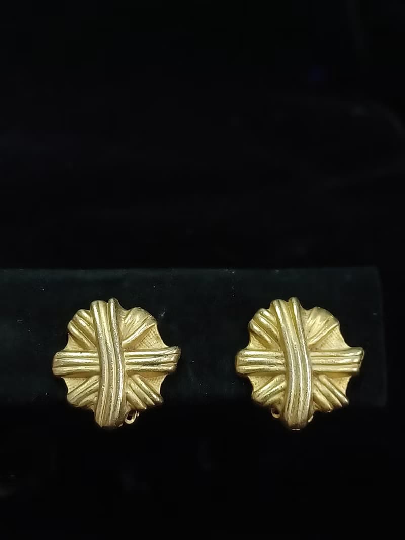 vintage jewelry  古典霧金立體緞帶結 夾式耳環
