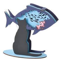 SETO CRAFT 3D 木製 DIY 貓形氛圍小夜燈 - 貓與魚