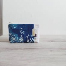 【FWL/雙層小錢包】靛藍綠花海 亞麻 日本帆布 法國先染條紋布
