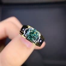 Moissanite Men's Ring, 2 Ct Green Moissanite Ring, Moissanite Silver Ring