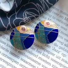 Vintage Jewelry 西洋古董飾品 景泰藍 藍色調 浮生意象 夾式耳環