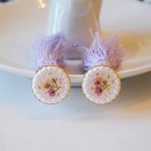 【茜作】乾燥花手工定制耳環吊墜耳夾耳針【芋泥波波】可兩戴