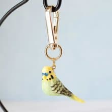 和紙小物　キーホルダー　セキセイインコ　グリーン系　インコ　鳥　飼い鳥