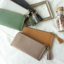 長財布 【 シュリンクレザー 】L字ファスナー 姫路レザー 本革 ウォレット シュリンク タッセル ベージュ 母の日 HS31K