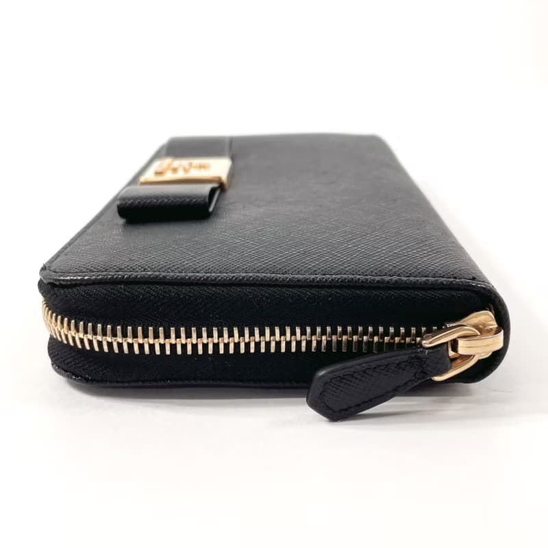 【日本直送 中古美品】プラダ PRADA 長財布 サフィアーノレザー ブラック リボン ジッピーウォレット