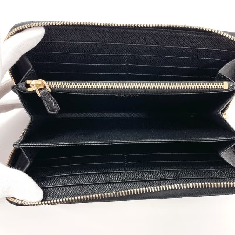 【日本直送 中古美品】プラダ PRADA 長財布 サフィアーノレザー ブラック リボン ジッピーウォレット