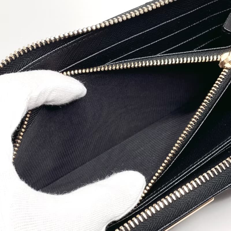 【日本直送 中古美品】プラダ PRADA 長財布 サフィアーノレザー ブラック リボン ジッピーウォレット