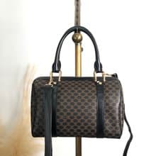 【 日本直送　名牌中古包 】CELINE セリーヌ マカダム ボストンバッグ ブラック PVCレザー vintage ヴィンテージ オールド 5umhds