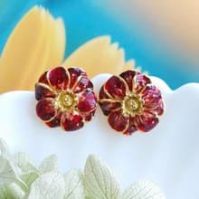 Vintage Jewelry 西洋古董飾品 紅琺瑯 花形 針式耳環