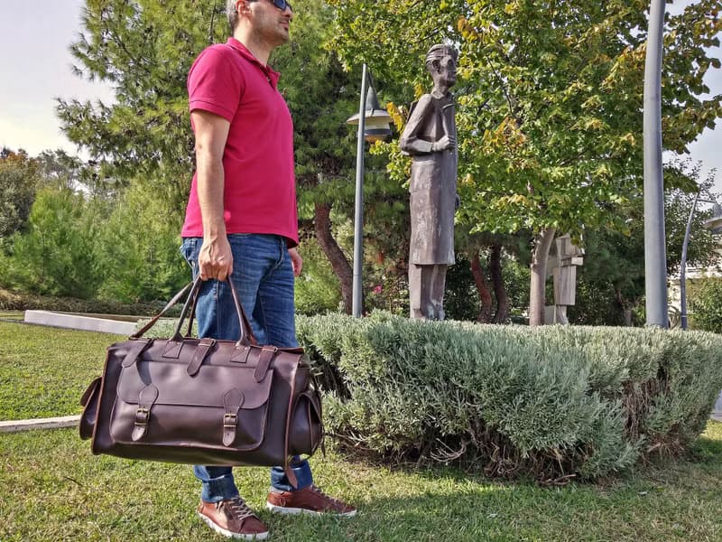Handmade Genuine Leather Travel Bag, Leather Carryall Bag, Weekender Bag.