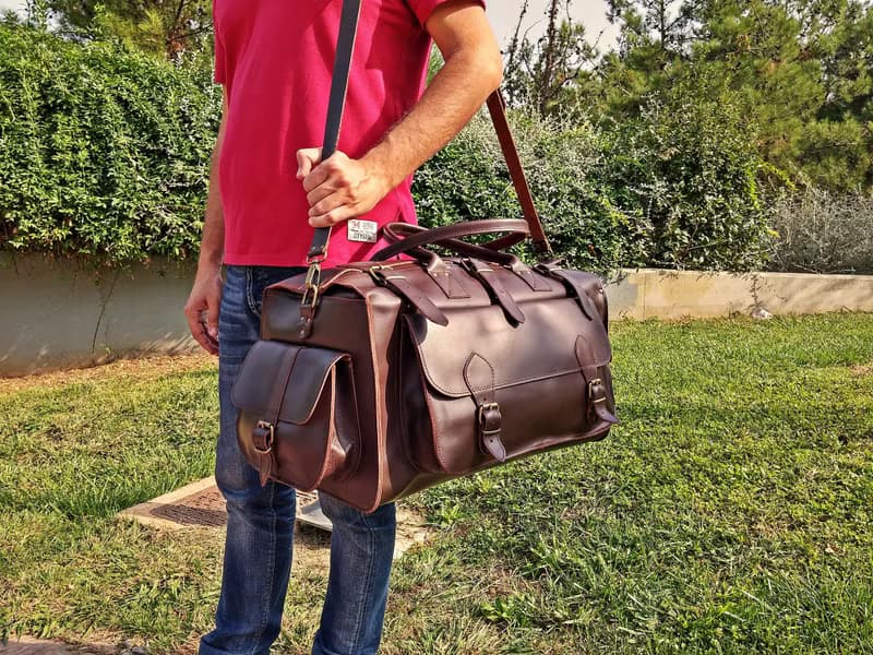 Handmade Genuine Leather Travel Bag, Leather Carryall Bag, Weekender Bag.