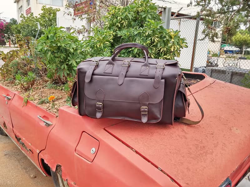 Handmade Genuine Leather Travel Bag, Leather Carryall Bag, Weekender Bag.