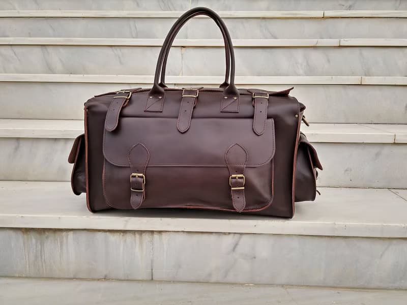 Handmade Genuine Leather Travel Bag, Leather Carryall Bag, Weekender Bag.
