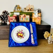 英國名窯Coalport花卉小碟與抹刀兩件組