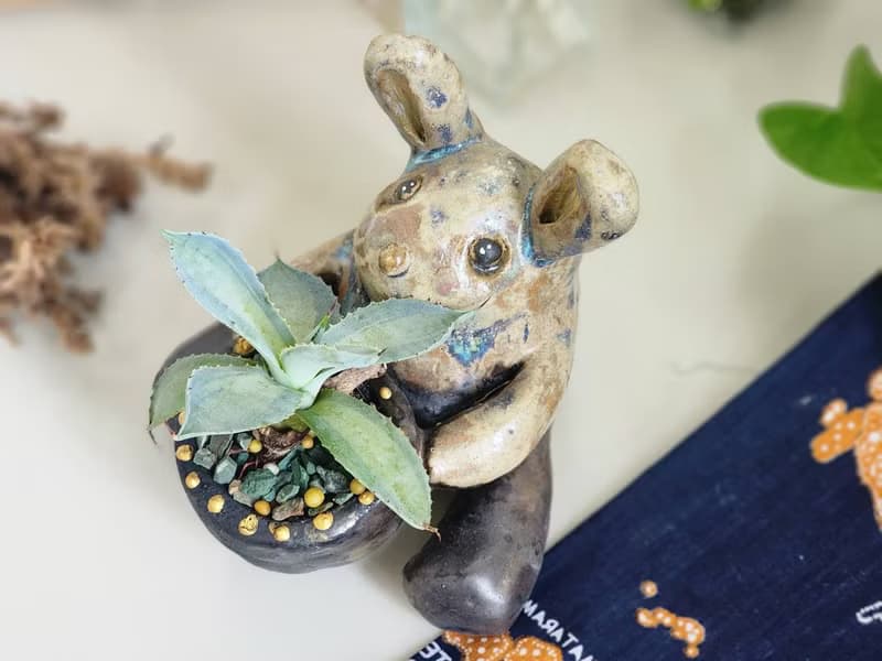 O唯一O萌兔兔森林精靈*陶製盆器*開幕.新居.升遷.生日.盆栽賀禮