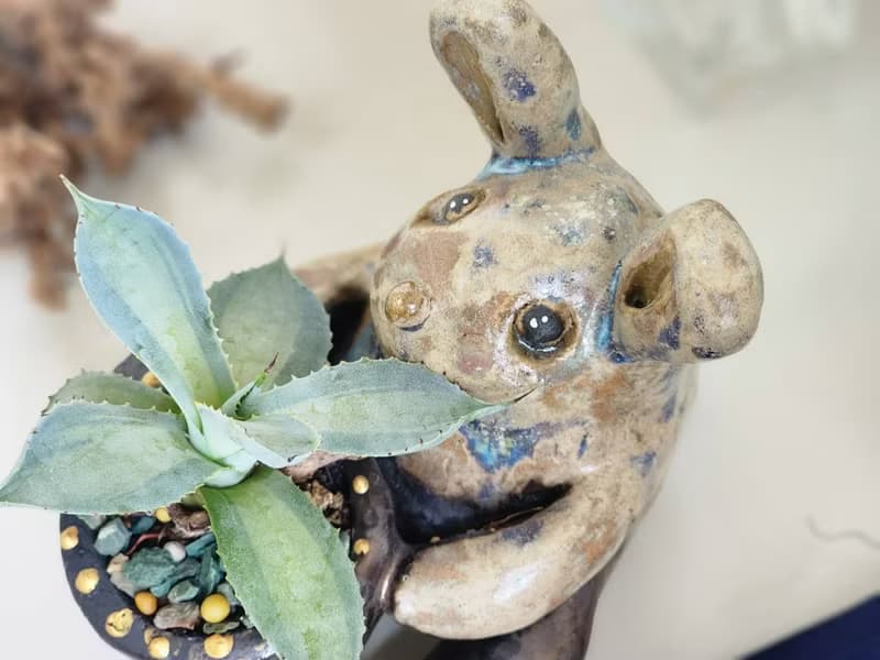 O唯一O萌兔兔森林精靈*陶製盆器*開幕.新居.升遷.生日.盆栽賀禮