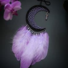 Purple Lilac Crescent moon Dreamcatcher with Amethyst Crystal | พระจันทร์สามดวง