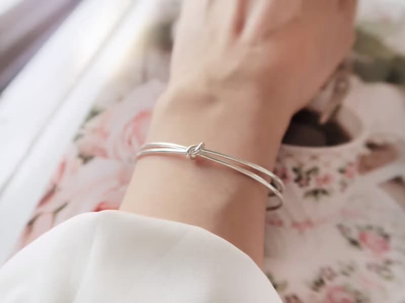 925純銀 幸運小結 C型 實心 開口式 手環 免費送禮包裝