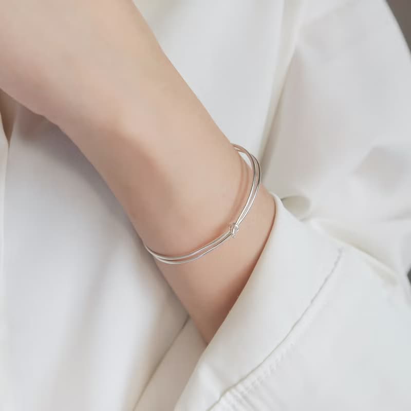 925純銀 幸運小結 C型 實心 開口式 手環 免費送禮包裝