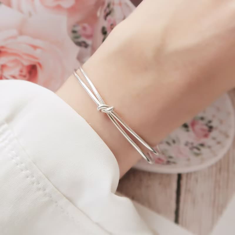 925純銀 幸運小結 C型 實心 開口式 手環 免費送禮包裝