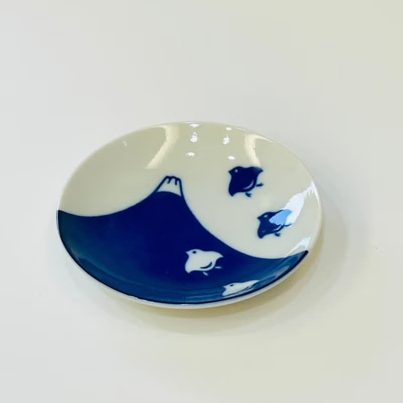 美濃燒-千鳥富士山染付猪口杯+小皿