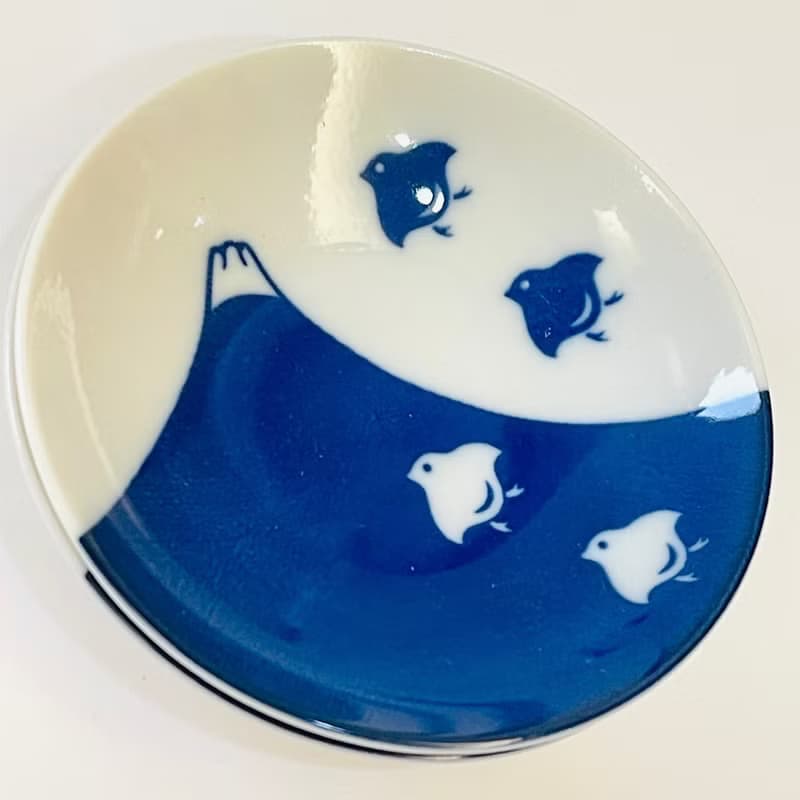 美濃燒-千鳥富士山染付猪口杯+小皿