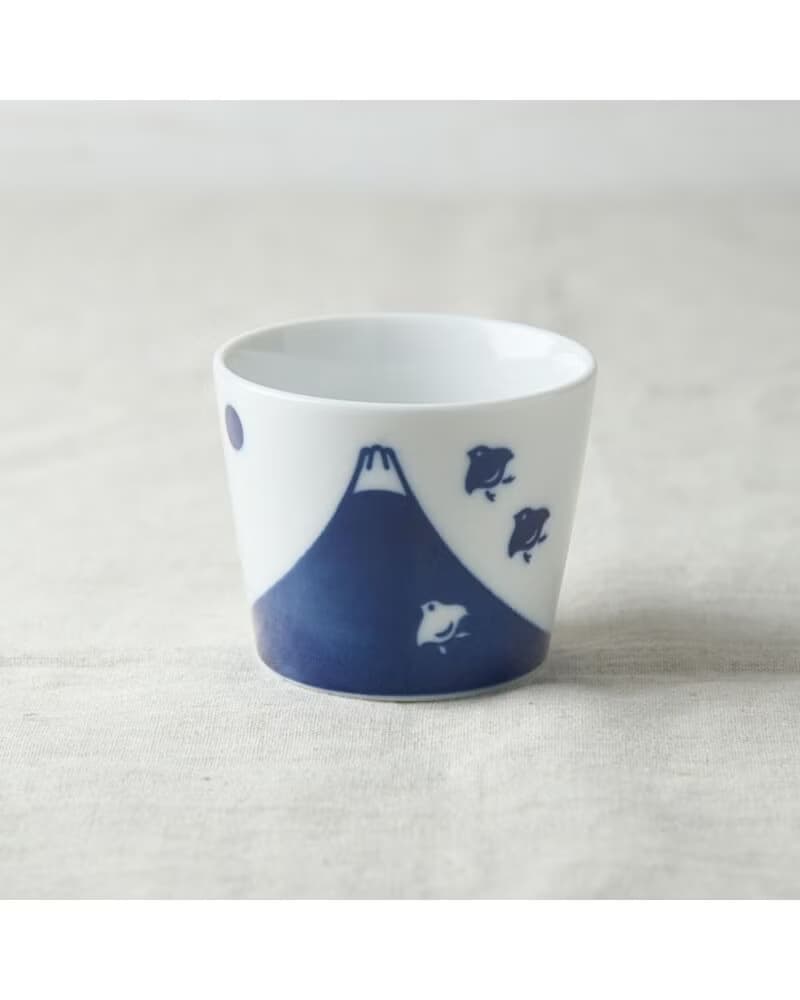 美濃燒-千鳥富士山染付猪口杯+小皿