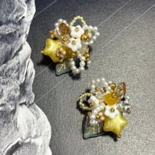 白日繁星 串珠花叢耳針耳環 手作串珠耳釘 花朵耳飾