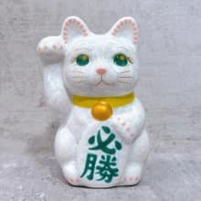 【清喵勝意】日本清水燒招財貓 | 花結晶 白 必勝 右 特小